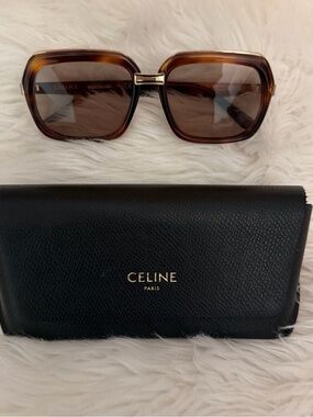 Celine Brown Gradient Oversized Square Sunglasses with Gold Bridge